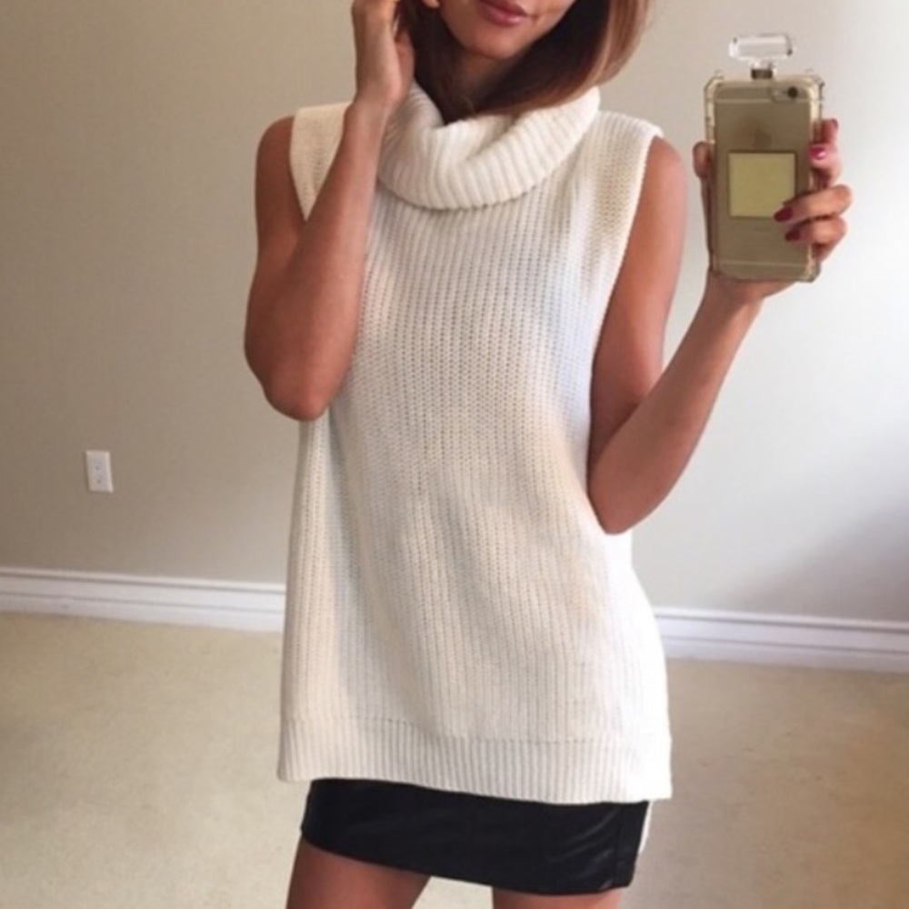 White cowl neck knit top